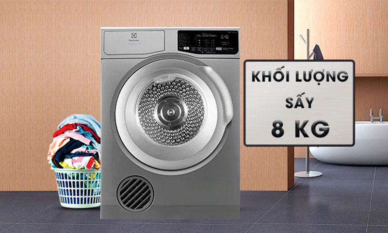 khối lượng sấy 8kg Electrolux