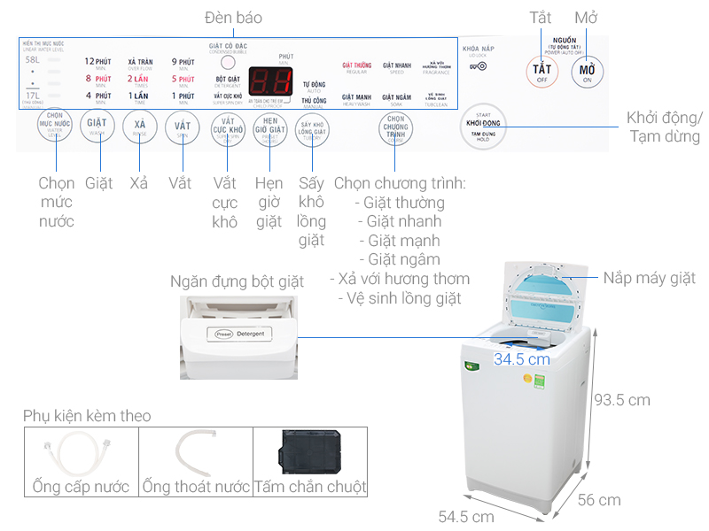 thông số Máy giặt Toshiba lồng đứng 8.2kg AW-F920LV (WB)